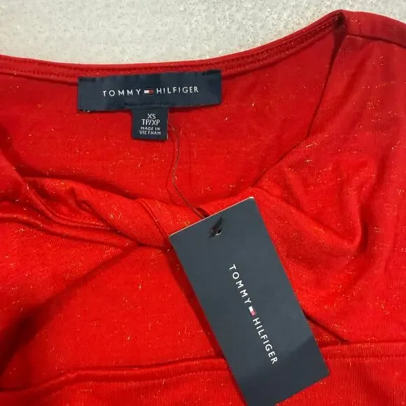 Tommy Hilfiger Red Lurex Twist Neck Top Women’s XS Long Sleeve Cutout NWT - Picture 6 of 10